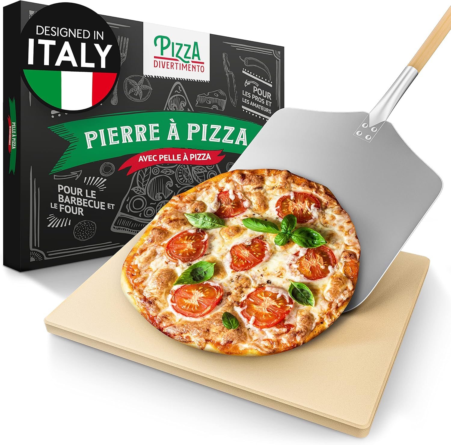 Coffret pierre à pizza Pizza Divertimento avec pelle métallique